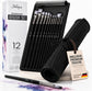 BELMIQUE Aquarellpinsel Set 12-teilig – Watercolor Brush Set mit Rolltasche für Aquarell, Gouache & Acryl