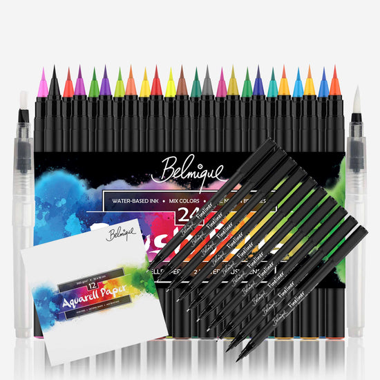 26 brush pens and 8 waterproof fineliners - combo package