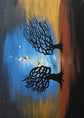 Hand-painted mural - acrylic painting Peaceful Trees 100x70x2cm