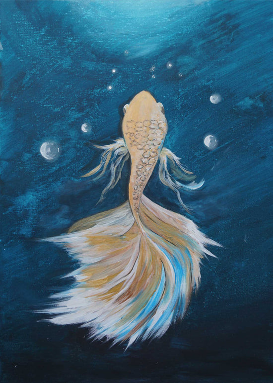 Hand-painted mural - acrylic painting golden fish 82x60x2cm